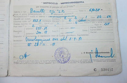 1971 BENELLI 125 OWNER CERTIFICATE BOOKLET MOTORCYCLE ORIGINAL ITALIAN DOCUMENT - MotoRaider