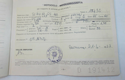 1977 SUZUKI GS400 OWNER CERTIFICATE BOOK MOTORCYCLE ORIGINAL ITALIAN DOCUMENT - MotoRaider