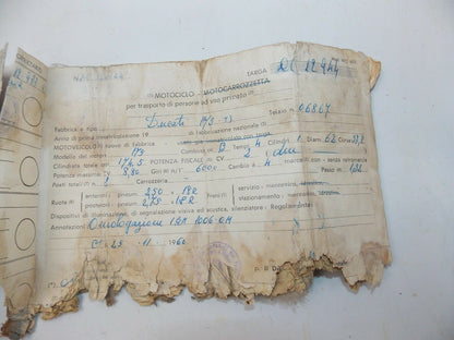 1960 DUCATI 175-TS OWNER CERTIFICATE BOOK MOTORCYCLE ORIGINAL ITALIAN DOCUMENT - MotoRaider