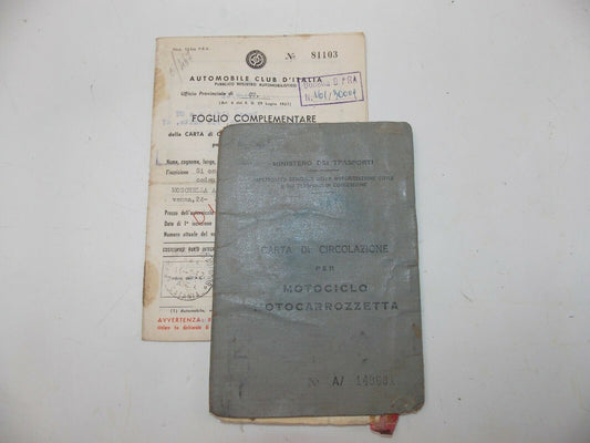 1961 GILERA 150 OWNER CERTIFICATE BOOKLET MOTORCYCLE ORIGINAL ITALIAN DOCUMENT - MotoRaider