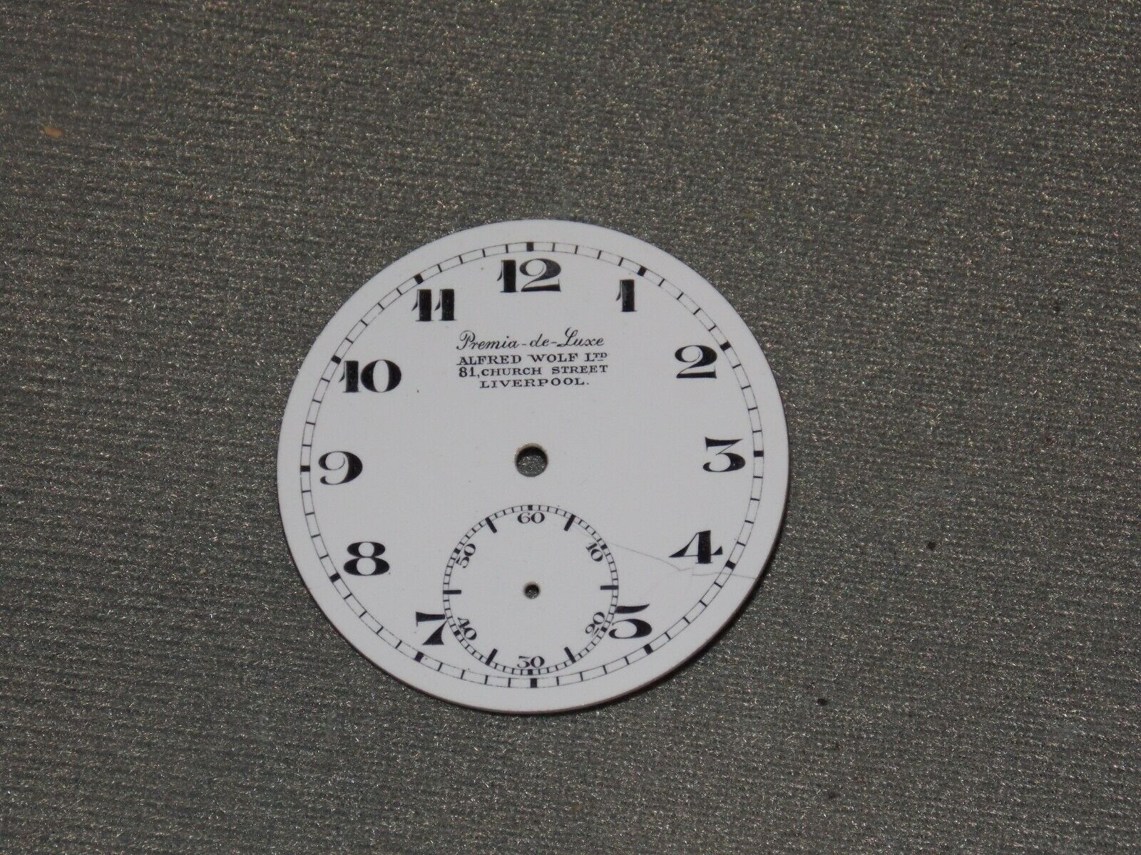 VINTAGE 43mm CLOCK WATCH FACE DIAL WHITE PREMIA DELUXE ALFRED WOLF LTD LIVERPOOL - MotoRaider