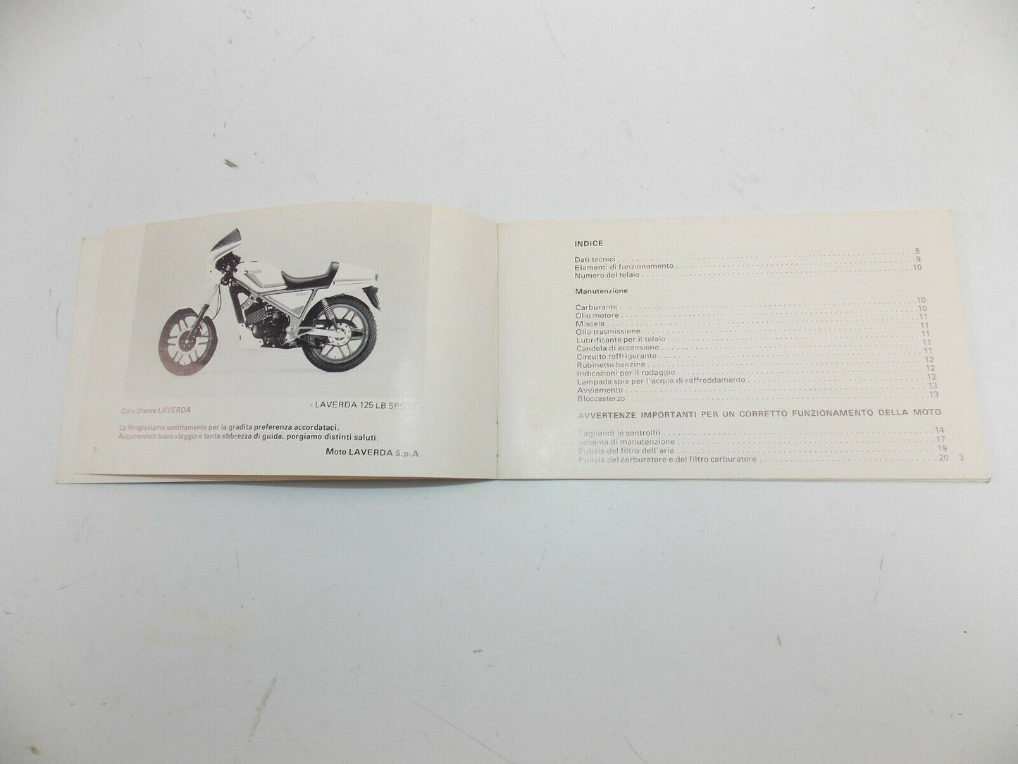 ORIGINAL 1980's LAVERDA LB125 OWNER USER MANUAL BOOK BOOKLET ITALIAN - MotoRaider