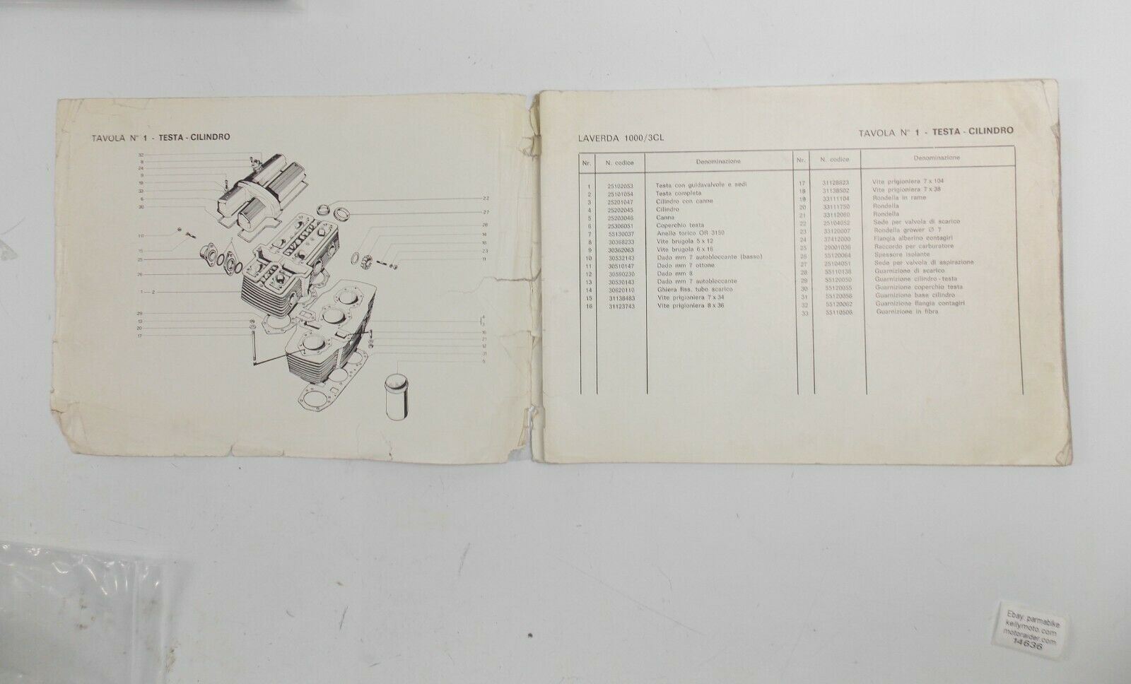1970's LAVERDA 1000cc 3 CYLINDER PARTS MANUAL DIAGRAM BOOK MOTOR CHASSIS ITALIAN - MotoRaider
