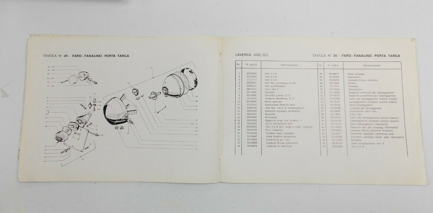 1970's LAVERDA 1000cc 3 CYLINDER PARTS MANUAL DIAGRAM BOOK MOTOR CHASSIS ITALIAN - MotoRaider