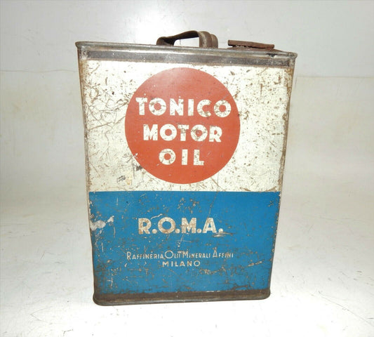 1960's TONICO MOTOR OIL R.O.M.A. CAN CONTAINER 1 GAL TIN 10x7.75x4.5" ITALY - MotoRaider