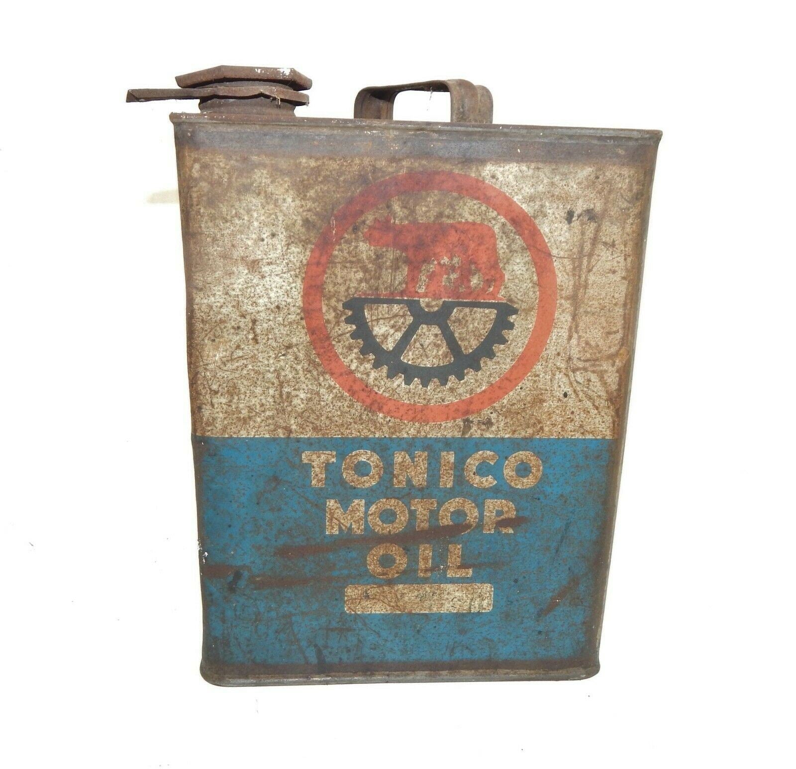 1960's TONICO MOTOR OIL R.O.M.A. CAN CONTAINER 1 GAL TIN 10x7.75x4.5" ITALY - MotoRaider