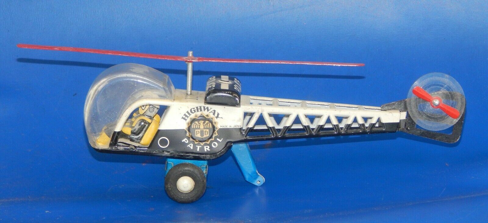 1960's HIGHWAY PATROL POLICE FRICTION ELICOPTER L=7.75" TIN TOY VINTAGE - MotoRaider