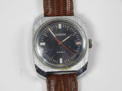 1970's VINTAGE WRIST WATCH SEKONDA 18 JEWELS SWISS MADE 35x40mm LEATHER BAND - MotoRaider