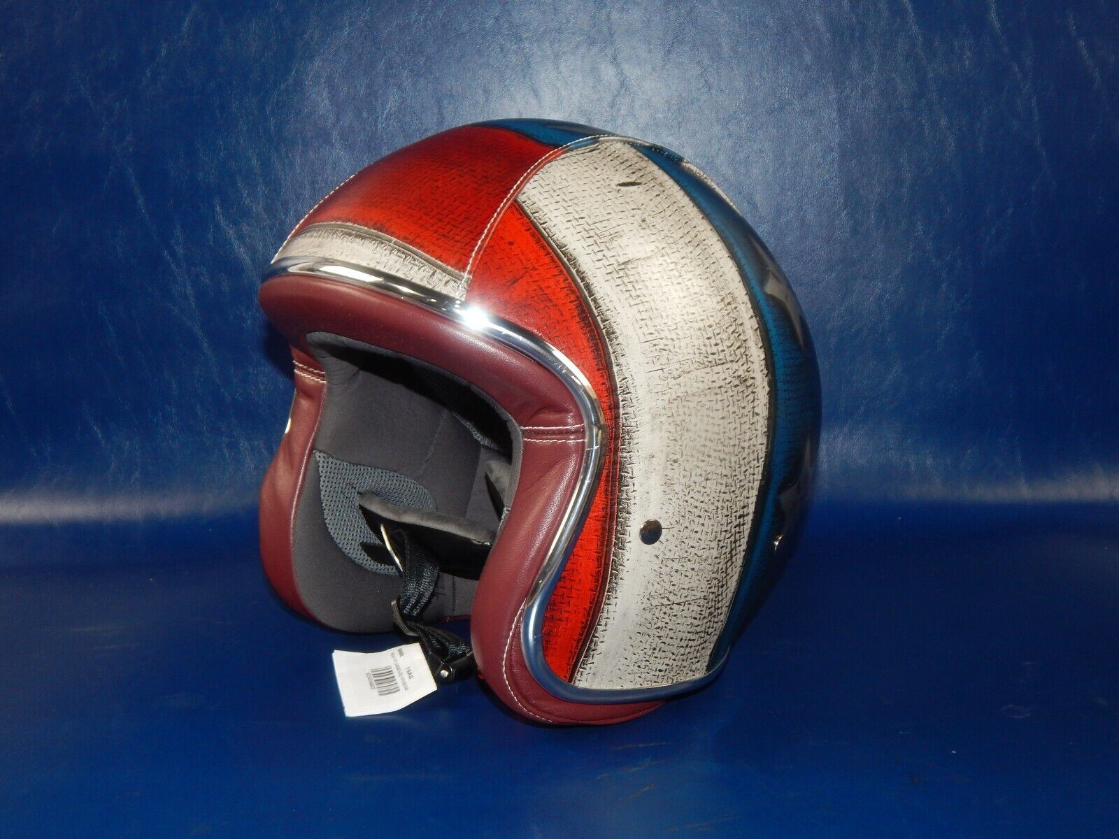 BARUFFALDI HELMET AMERICAN FLAG WHITE BLUE RED LEATHER HARLEY CUSTOM RACE ITALY - MotoRaider