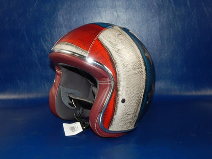 BARUFFALDI HELMET AMERICAN FLAG WHITE BLUE RED LEATHER HARLEY CUSTOM RACE ITALY - MotoRaider