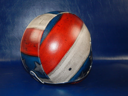 BARUFFALDI HELMET AMERICAN FLAG WHITE BLUE RED LEATHER HARLEY CUSTOM RACE ITALY - MotoRaider