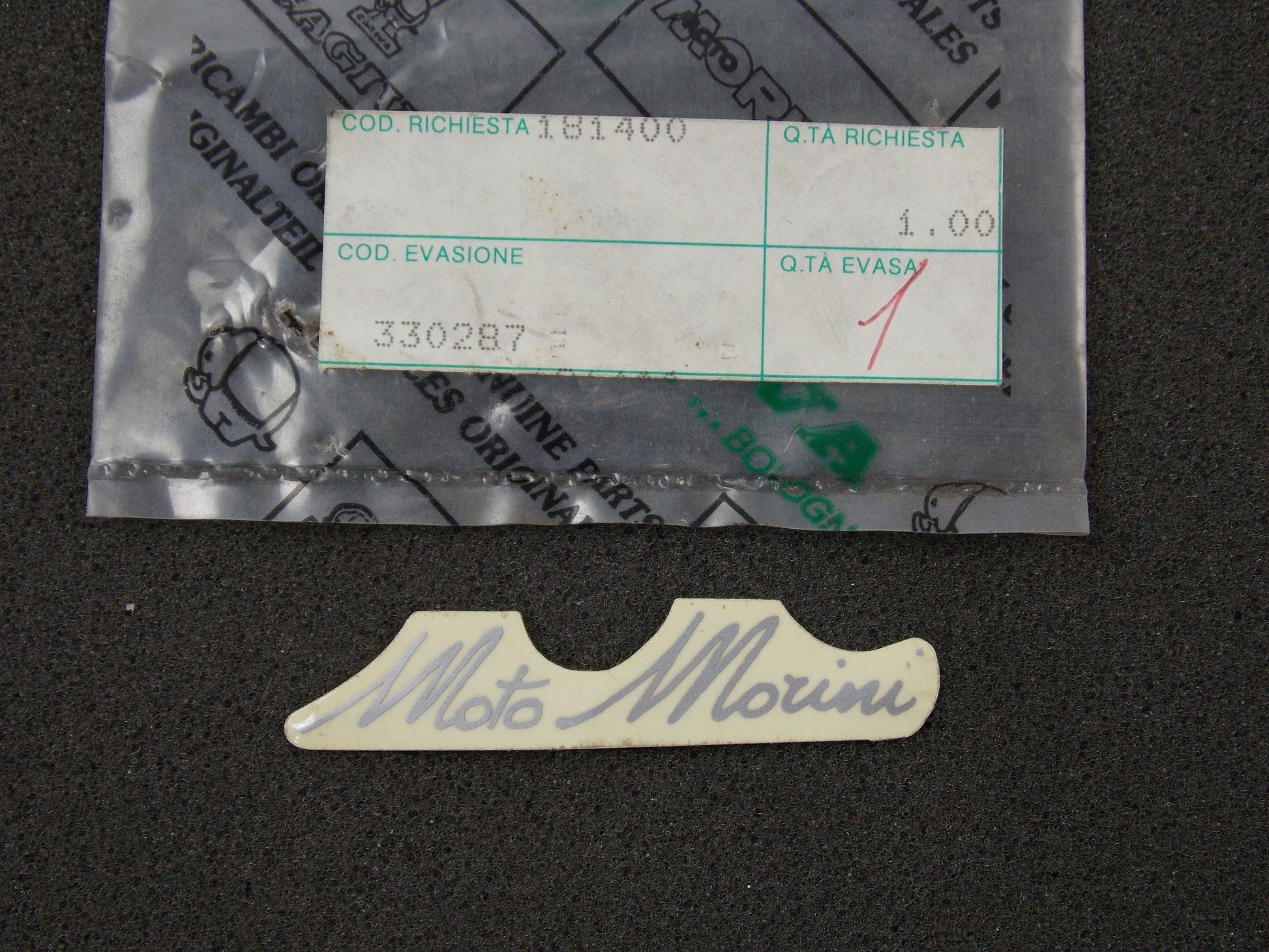 NOS OEM CAGIVA MORINI 1987 501 EXCALIBUR MOTO MORINI SIGNATURE STICKER 330287 - MotoRaider