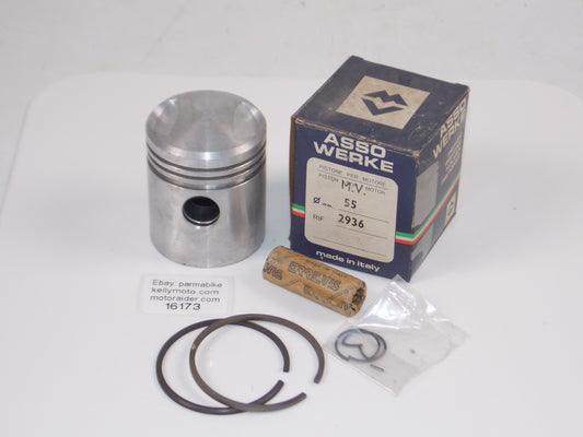 NOS ASSO WERKE 1462 PISTON 55mm MV 2936+RINGS+CIRCLIPS+17MM PIN VINTAGE 16173 - MotoRaider