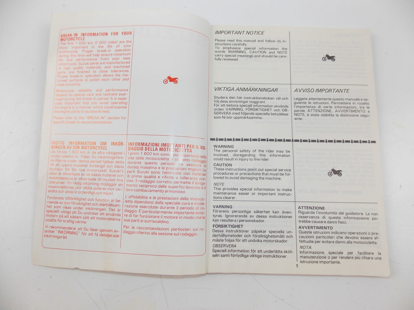 10/1985 OWNER MANUAL CATALOG SUZUKI DR600S ENGLISH ITALIAN FRENCH 9901-14A21-011 - MotoRaider