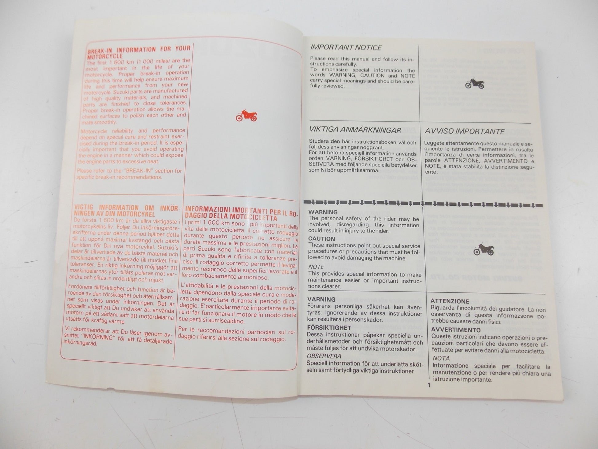 10/1985 OWNER MANUAL CATALOG SUZUKI DR600S ENGLISH ITALIAN FRENCH 9901-14A21-011 - MotoRaider