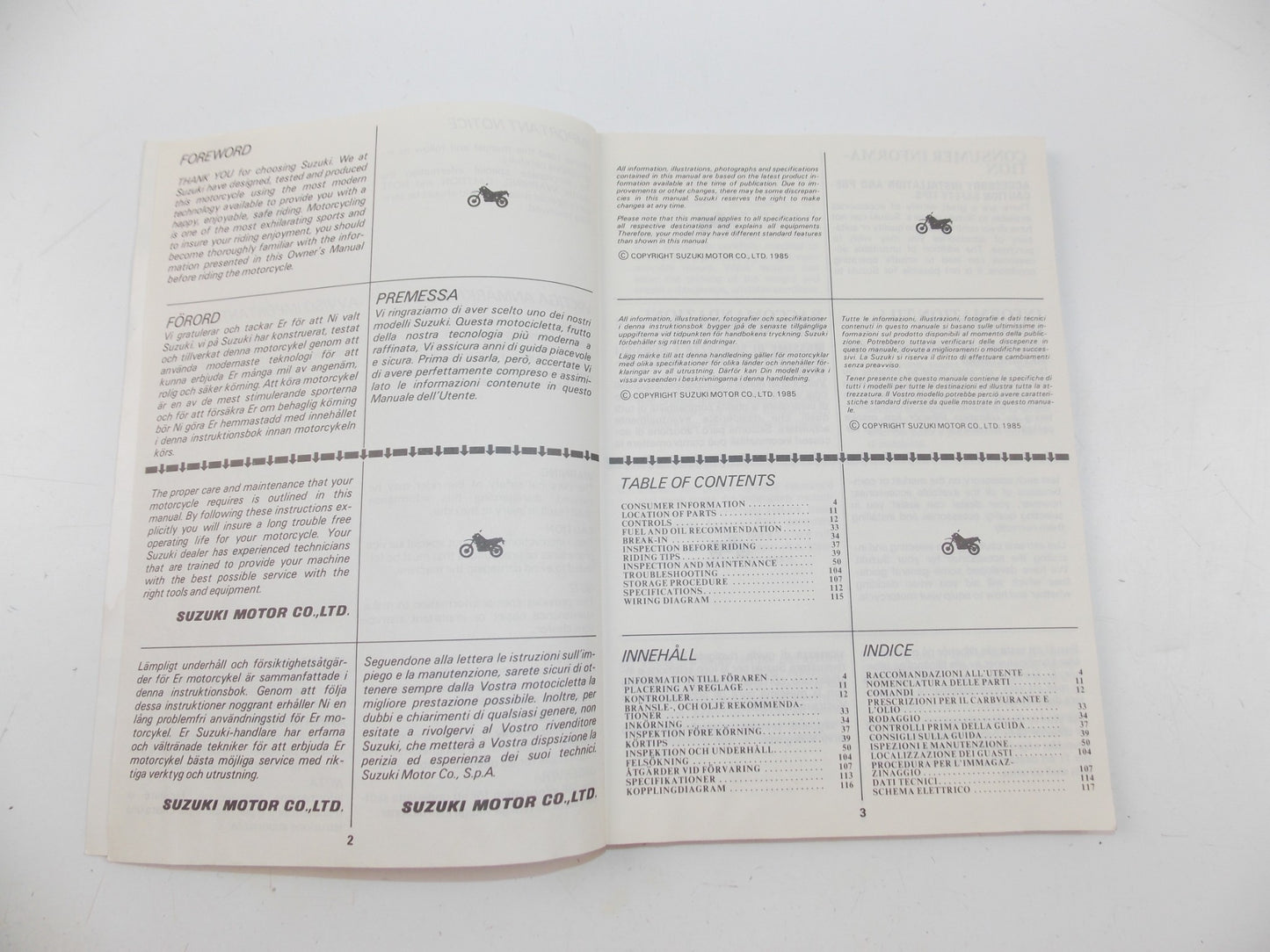 10/1985 OWNER MANUAL CATALOG SUZUKI DR600S ENGLISH ITALIAN FRENCH 9901-14A21-011 - MotoRaider