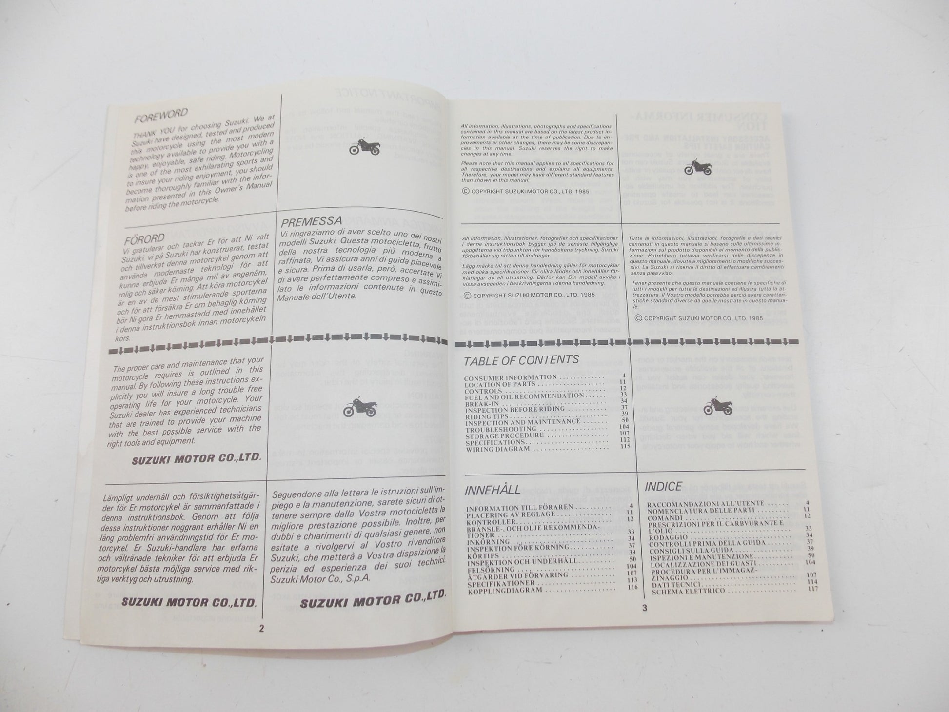 10/1985 OWNER MANUAL CATALOG SUZUKI DR600S ENGLISH ITALIAN FRENCH 9901-14A21-011 - MotoRaider