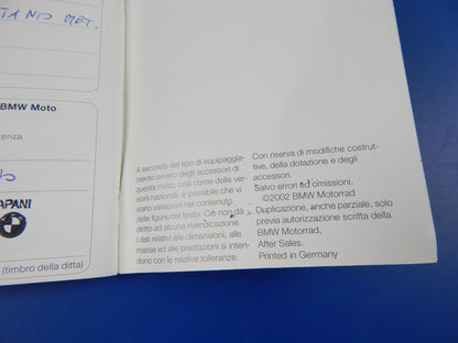 2002 BMW R-850-R R-1150-R OWNER MAINTENANCE MANUAL BOOK LOG ITALIAN VINTAGE - MotoRaider