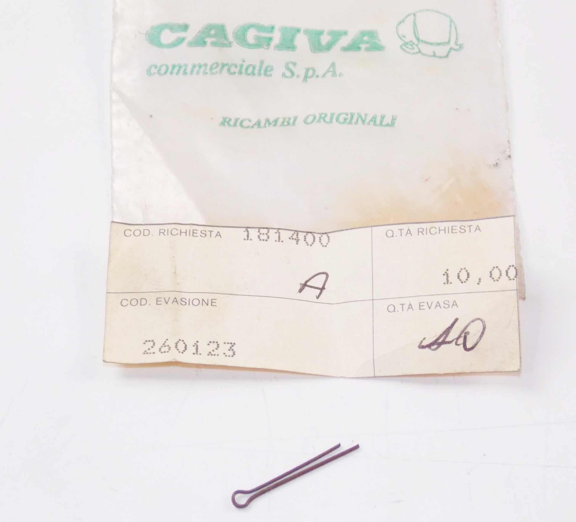 NOS OEM CAGIVA 1987 125 KJ / 350 CANGURO | X2 / 501 MORINI COTTER PIN 260123 - MotoRaider