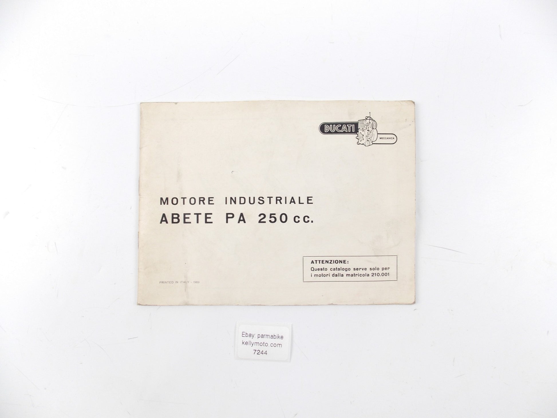DUCATI 1969 INDUSTRIAL ENGINE ABETE PA 250cc SPARE PARTS CATALOG MANUAL ITALIAN - MotoRaider
