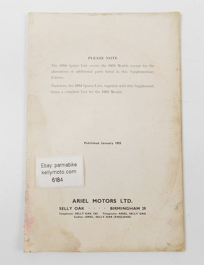 ARIEL 1955 LH 200 COLT | VH 500 HUNTER | KH 500 SUPPLEMENTARY LIST SPARE PARTS - MotoRaider