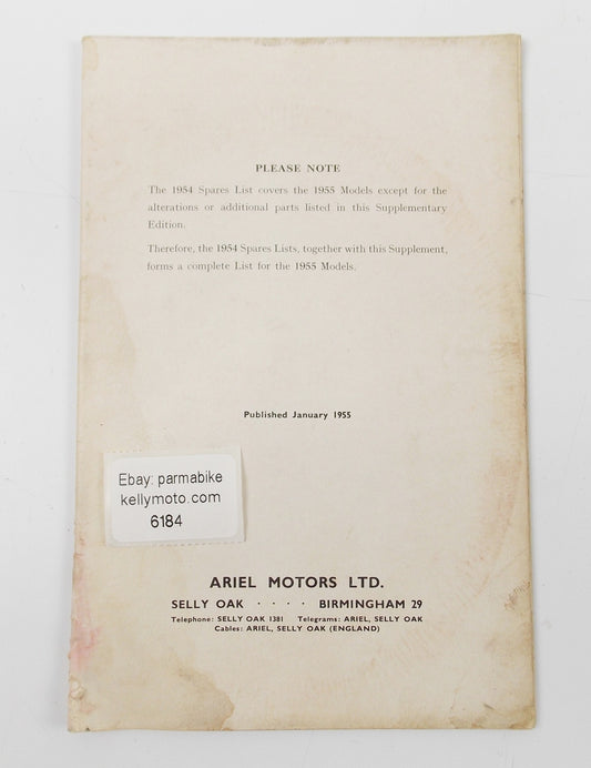 ARIEL 1955 LH 200 COLT | VH 500 HUNTER | KH 500 SUPPLEMENTARY LIST SPARE PARTS - MotoRaider