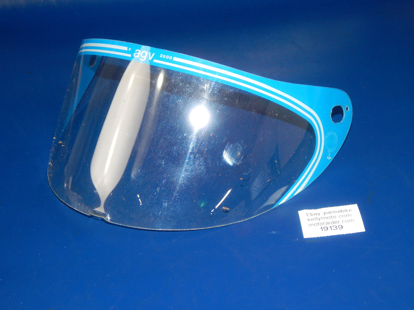 VINTAGE MOTORCYCLE HELMET AGV V 2000 CLEAR VISOR SHIELD SCREEN BLUE ITALY - MotoRaider