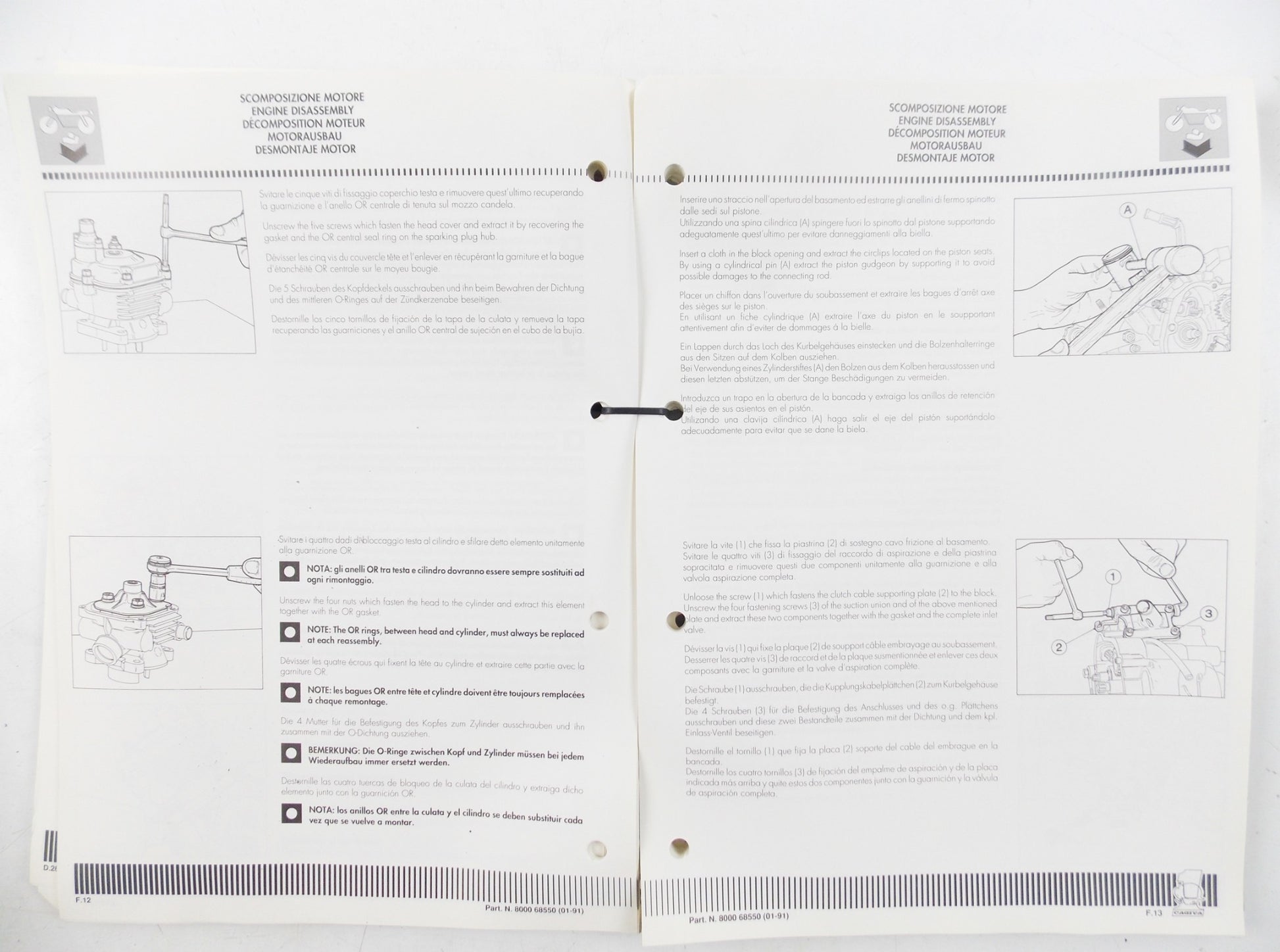 CAGIVA K3 WORKSHOP MANUAL SERVICE BOOK ITALIAN ENGLISH FRENCH GERMAN 8000 68550 - MotoRaider