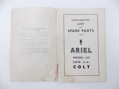 ARIEL 1955 LH 200 COLT | VH 500 HUNTER | KH 500 SUPPLEMENTARY LIST SPARE PARTS - MotoRaider