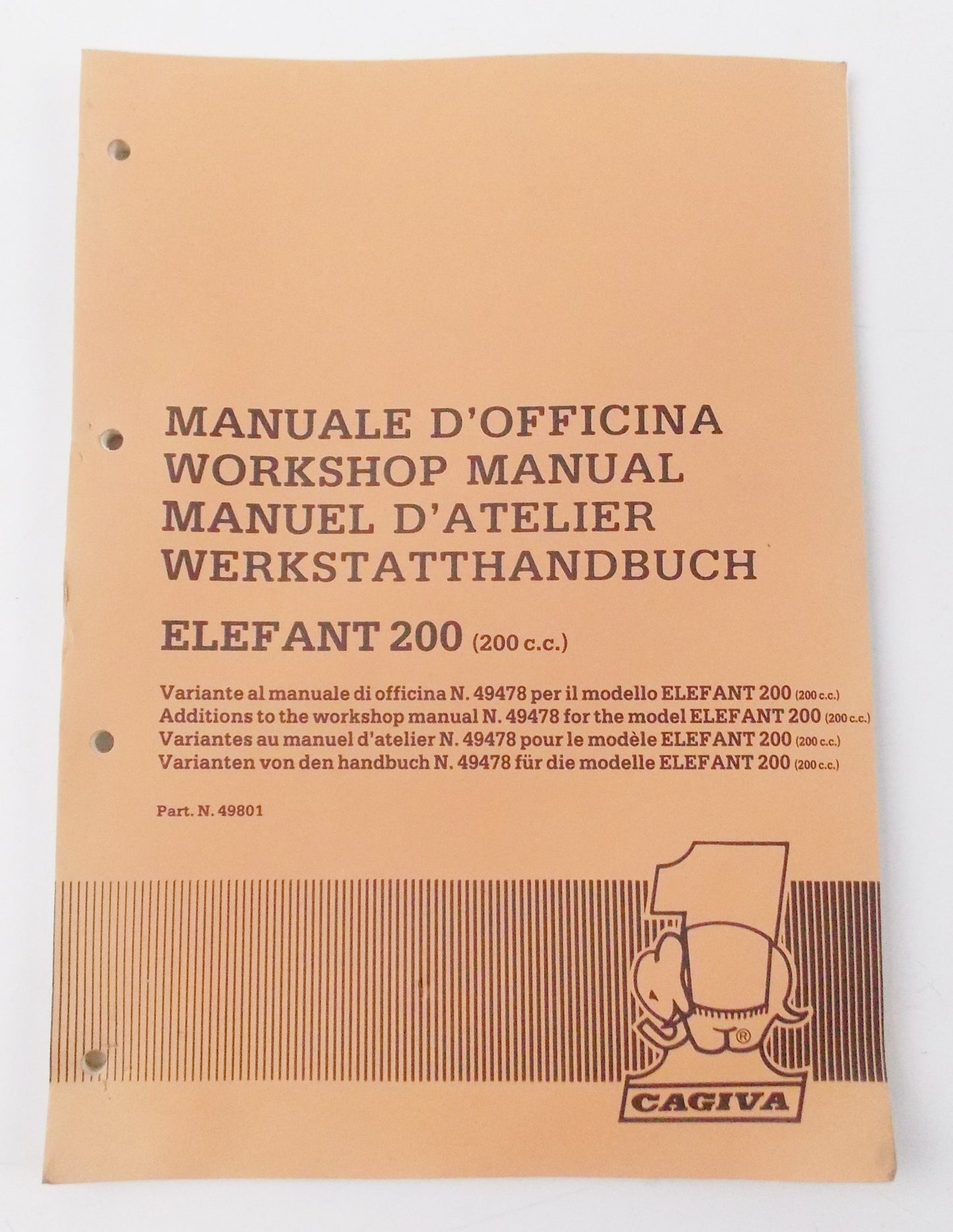NOS 1985 CAGIVA ELEFANT-2 200cc  WORKSHOP MANUAL MAINTENANCE REPAIR BOOK 49801 - MotoRaider