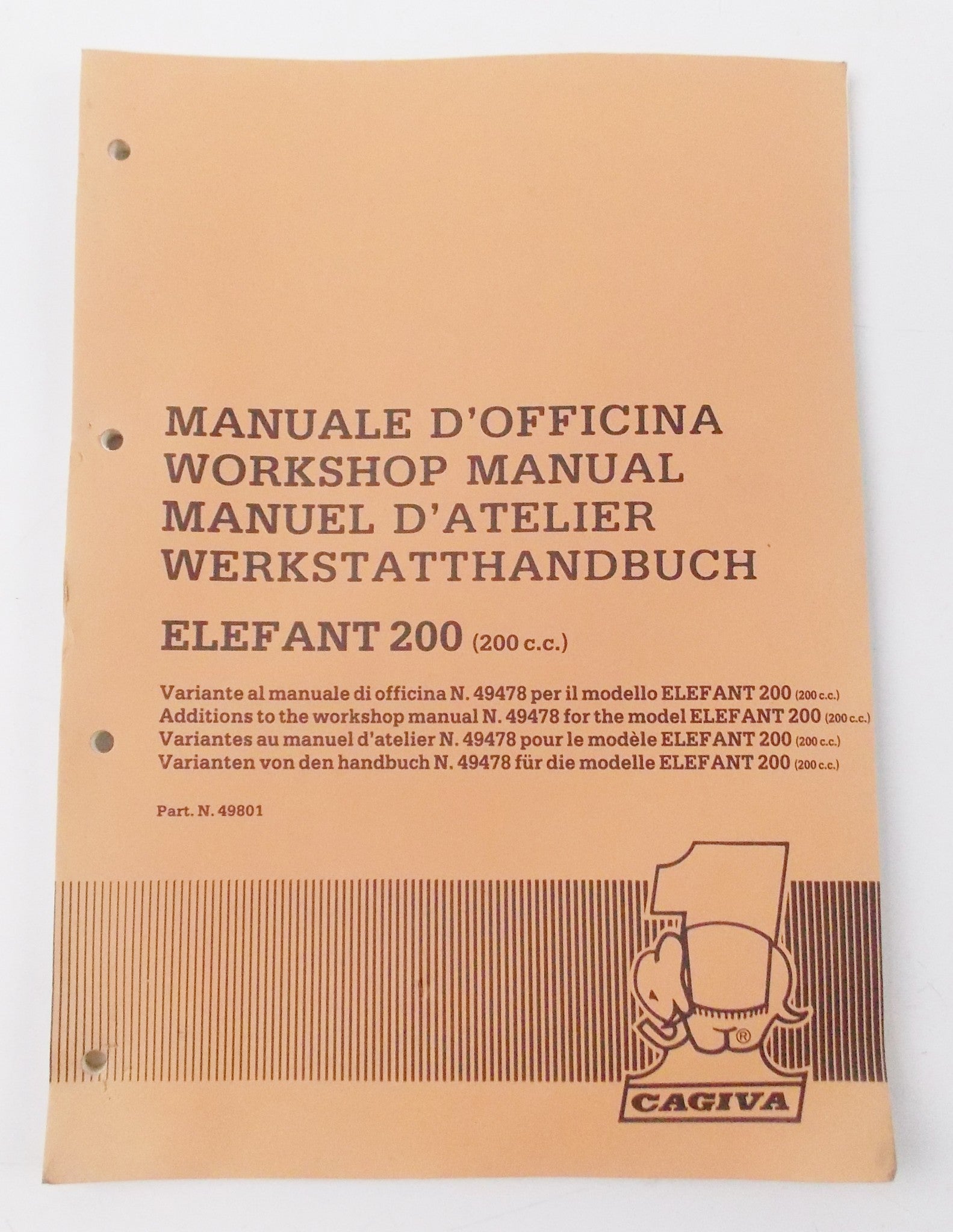 NOS 1985 CAGIVA ELEFANT-2 200cc  WORKSHOP MANUAL MAINTENANCE REPAIR BOOK 49801 - MotoRaider