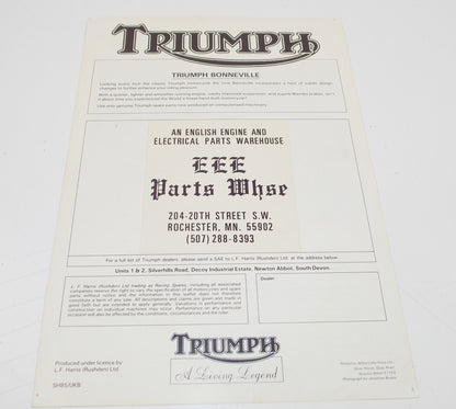 1980's TRIUMPH BONNEVILLE DEALER PAMPHLET BROCHURE ADVERTISEMENT TECHNICAL SPECS - MotoRaider
