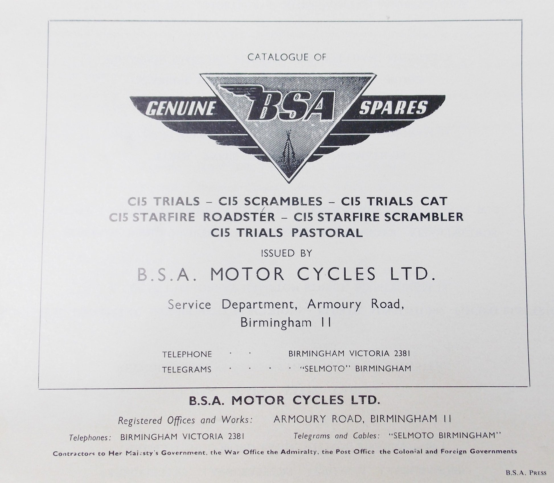 1960's BSA SPARE PARTS CATALOG C15-FT-FS-FSR-101 TRIALS SCRAMBLES PASTORAL 5120 - MotoRaider