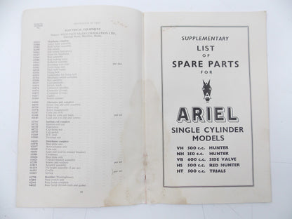 ARIEL 1955 LH 200 COLT | VH 500 HUNTER | KH 500 SUPPLEMENTARY LIST SPARE PARTS - MotoRaider