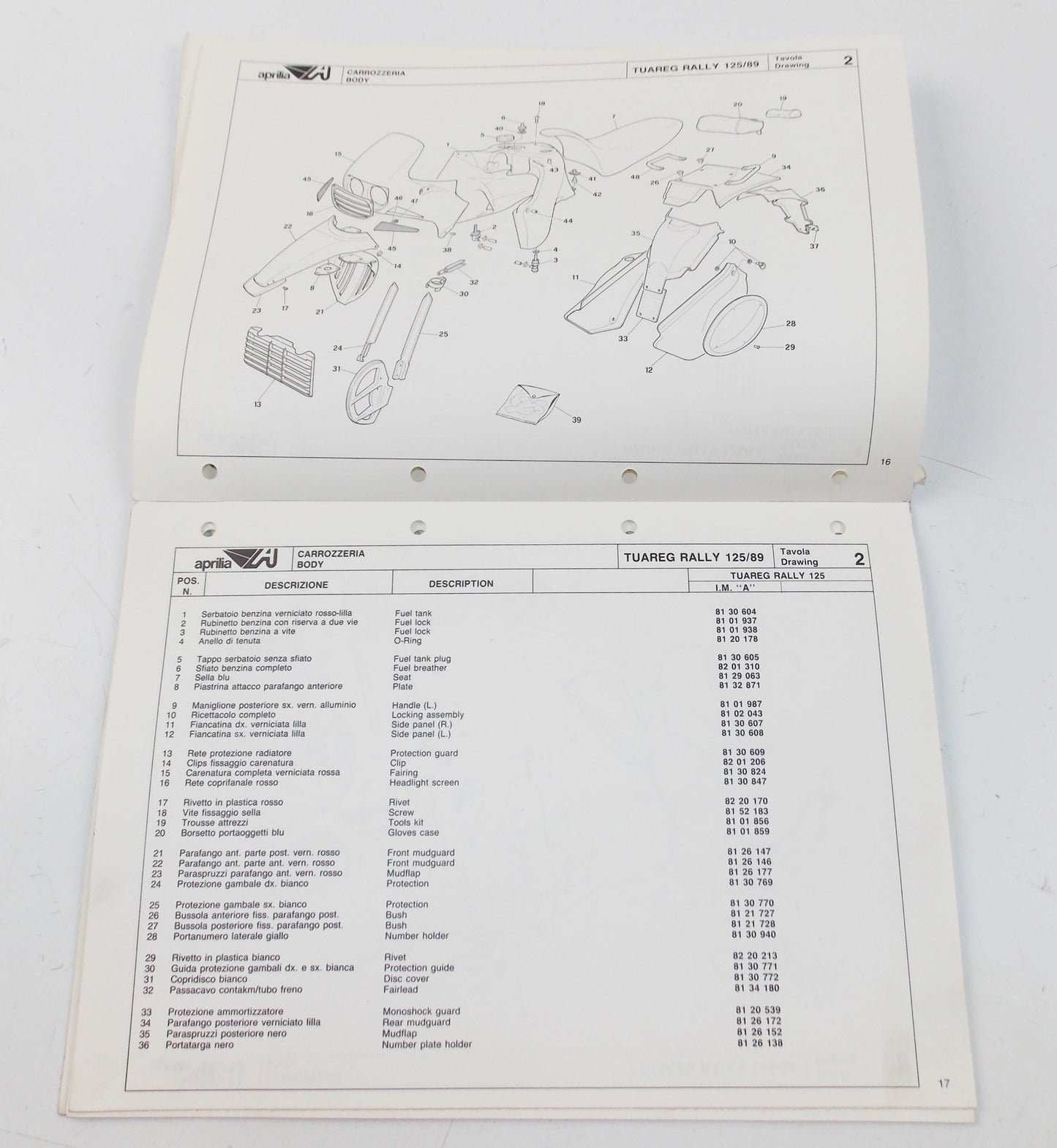 1989 APRILIA TUAREG RALLY 125 SPARE PARTS CATALOG MANUAL BOOK 100 - MotoRaider