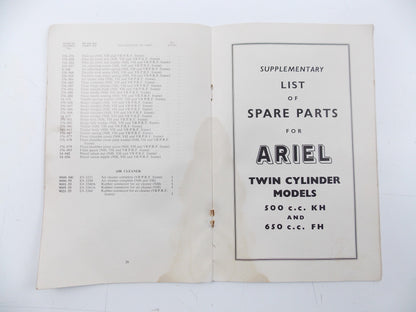 ARIEL 1955 LH 200 COLT | VH 500 HUNTER | KH 500 SUPPLEMENTARY LIST SPARE PARTS - MotoRaider