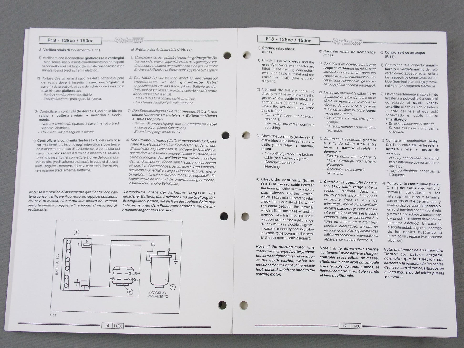 MALAGUTI 2000-11 F18 125/150 WARRIOR ELECTRIC SYSTEM TROUBLE TROUBLE MANUAL BOOK - MotoRaider