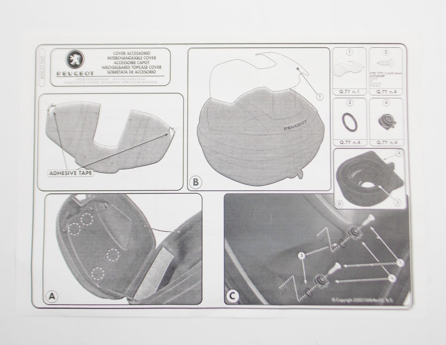 OEM PEUGEOT SCOOTER TOP CASE LUGGAGE 34 LITER COVER LID PANEL BLACK A06351NK - MotoRaider
