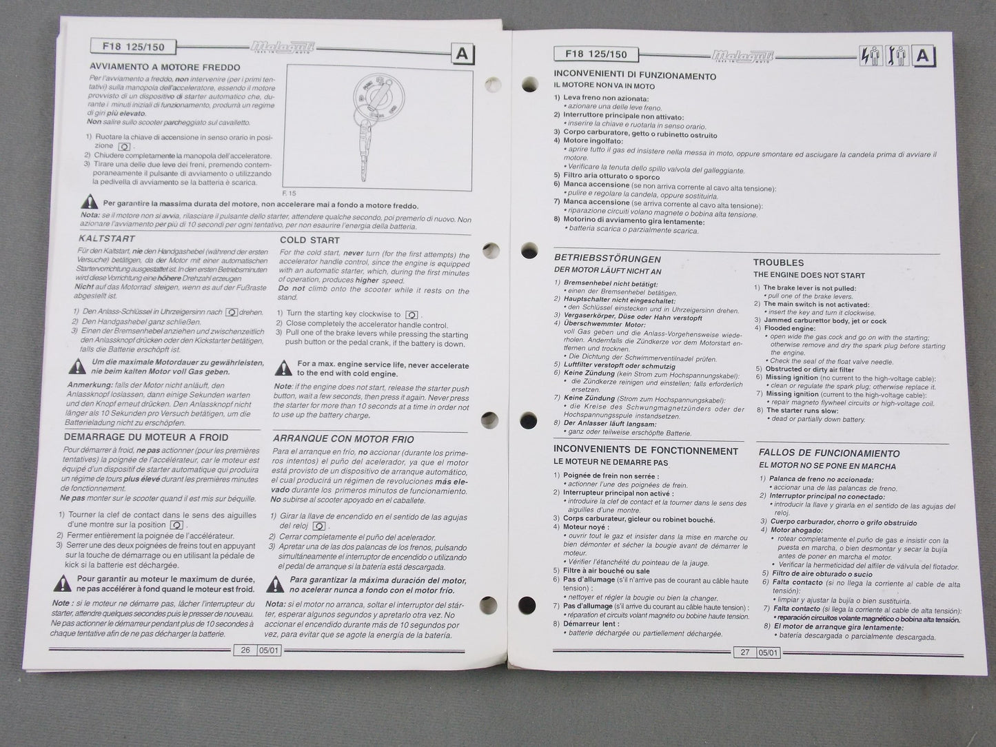 MALAGUTI 2000-11 F18 125/150 WARRIOR ELECTRIC SYSTEM TROUBLE TROUBLE MANUAL BOOK - MotoRaider
