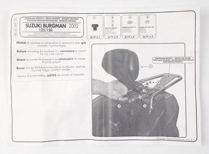 NOS GIVI SPECIAL SUPPORT BACKREST 2002-2005 SUZUKI BURGMAN 125 150 TB114-KTB114 - MotoRaider