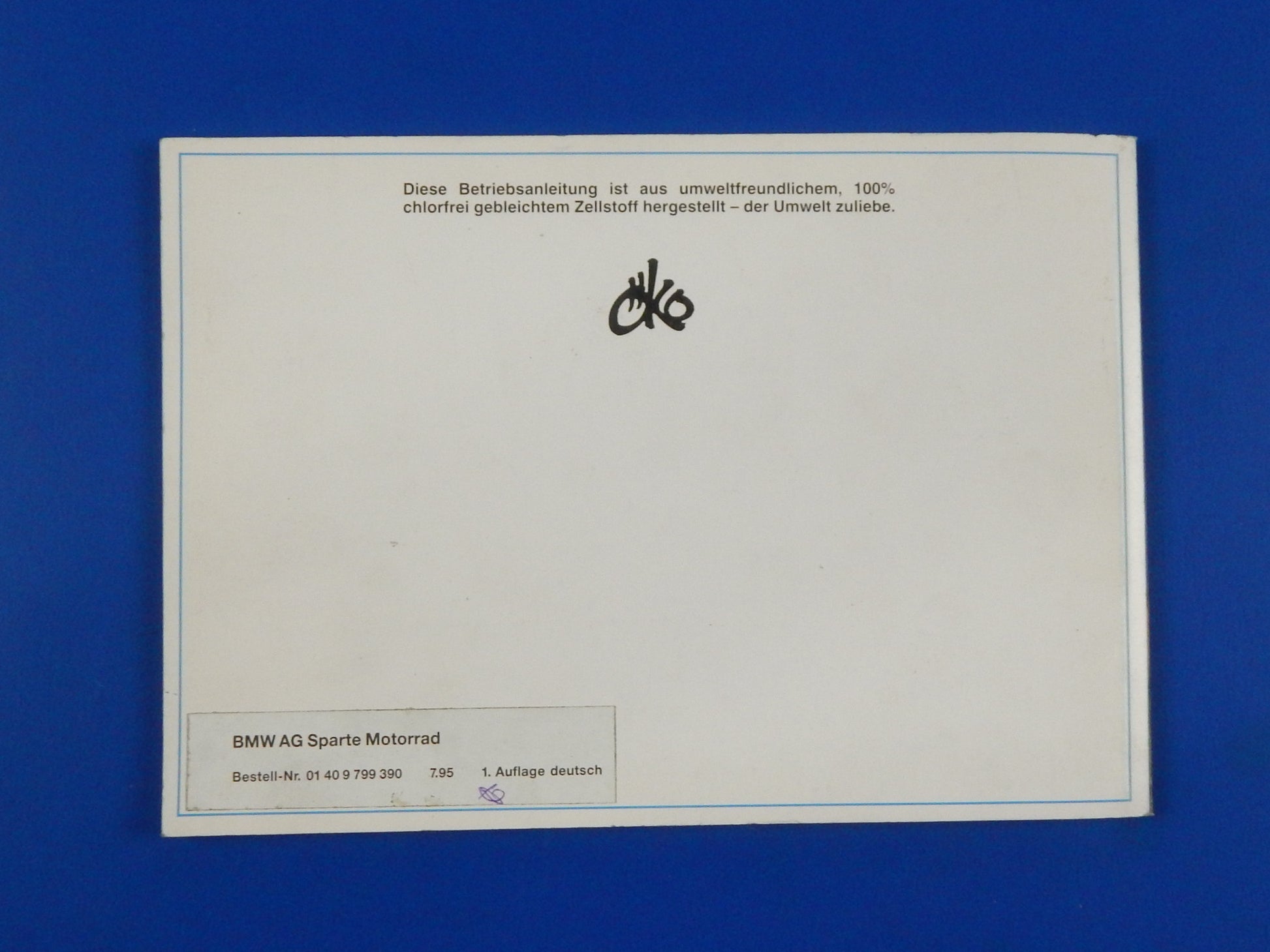 OEM BMW 1989 K1100LT 1992 K1100RS USER MAINTENANCE OWNER MANUAL BOOK 01409799390 - MotoRaider
