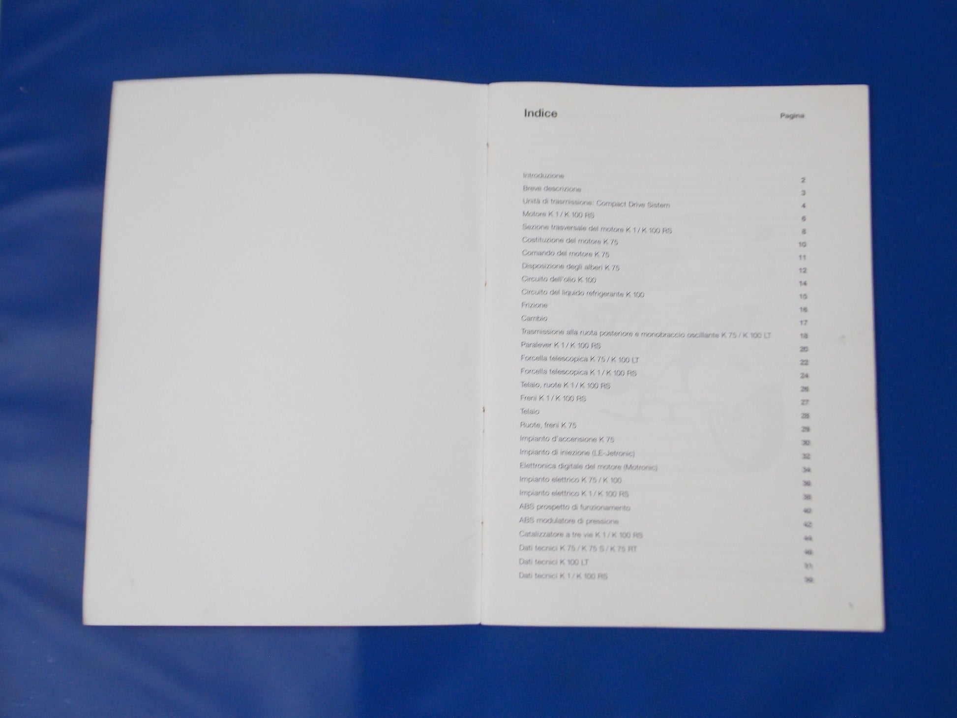 BMW K1 K75/S/RT K100LT/RS DEALER SALES PERSON TECHNICAL INFORMATION BOOK ITALIAN - MotoRaider