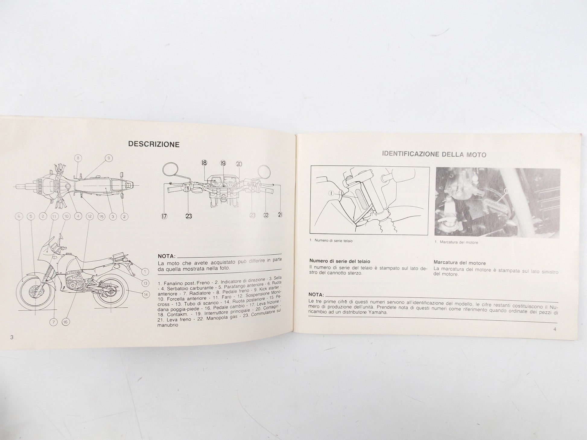 YAMAHA BELGARDA DT TENERE' USE AND MAINTENANCE MANUAL BOOK CATALOG ITALIAN - MotoRaider