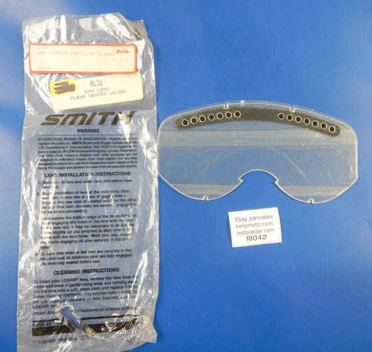 SMITH GOGGLES CMX VENTED LEXAN CLEAR LENS VISOR SHIELD RL36 VINTAGE CROSS ENDURO - MotoRaider