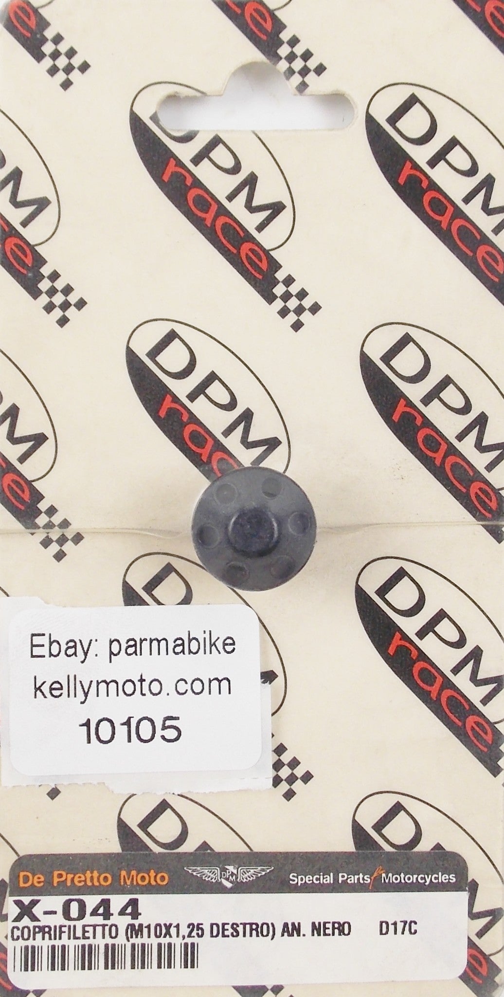 DE PRETTO UNIVERSAL MIRROR THREAD BOLT COVER (M10X1.25 RIGHT) BLACK ALLOY X-044 - MotoRaider
