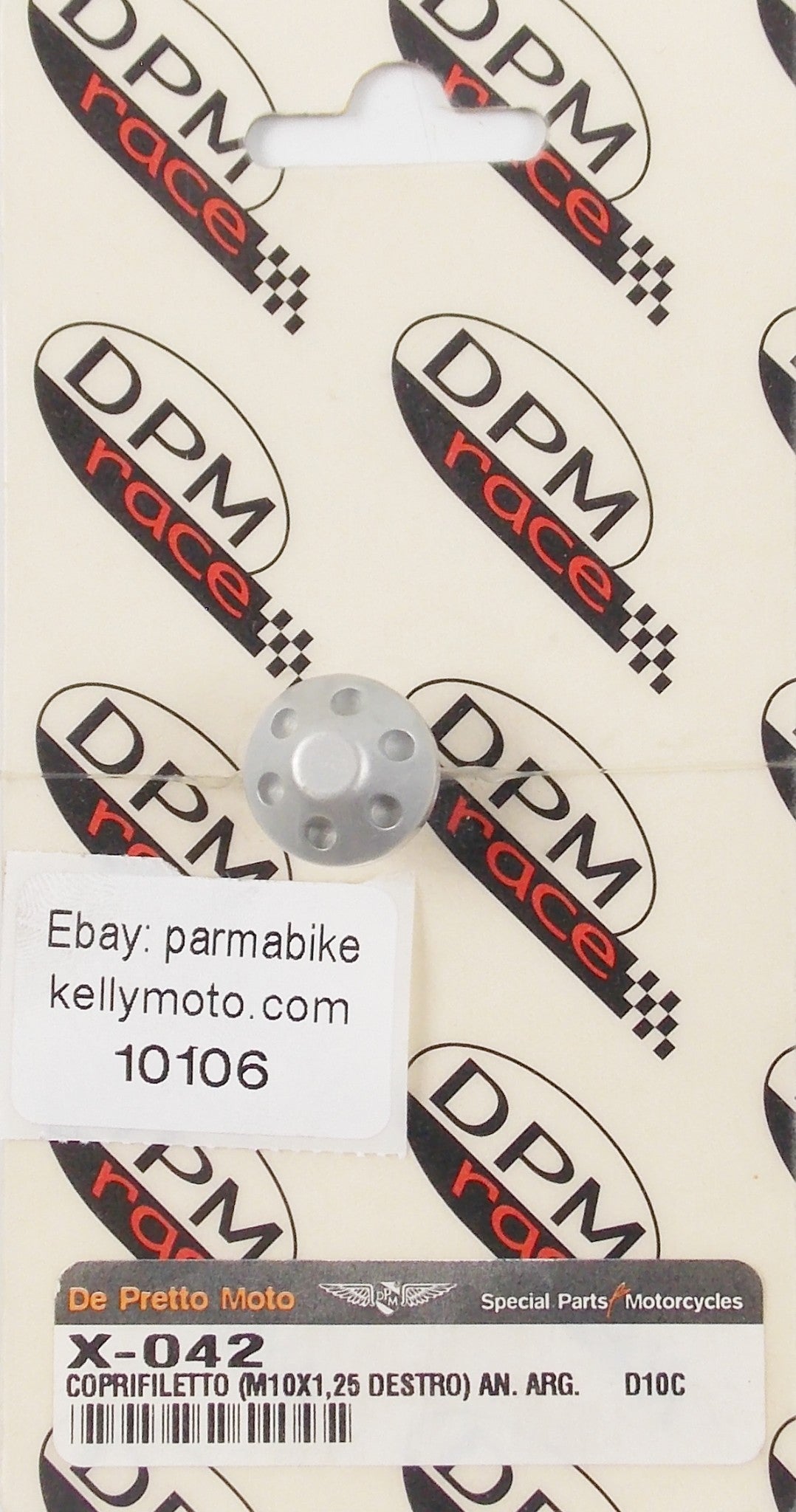 DE PRETTO UNIVERSAL MIRROR BOLT THREAD COVER M10X1.25 RIGHT SILVER ALLOY X-042 - MotoRaider