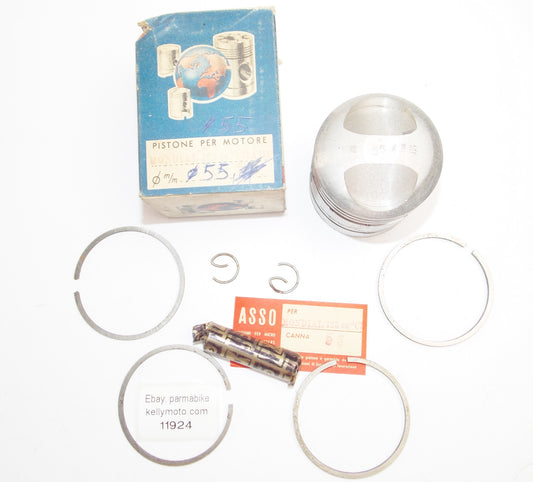 NOS ASSO WERKE MONDIAL 125 CHAMP PISTON + RINGS + PIN + CLIPS SET CPL. D=55 mm - MotoRaider