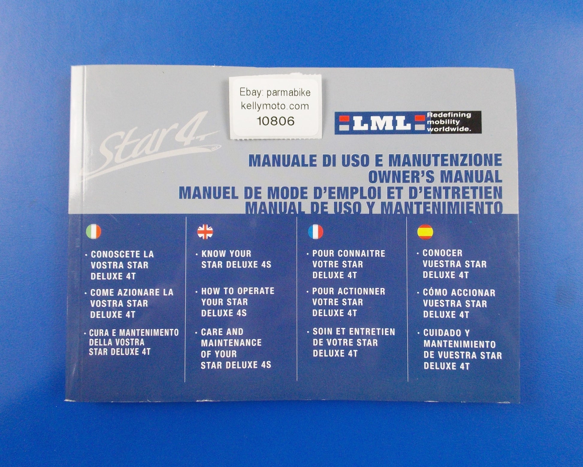 LML STAR DELUXE 4T MAINTENANCE OWNER MANUAL ITALIAN/FRENCH/ENGLISH/SPANISH BOOK - MotoRaider