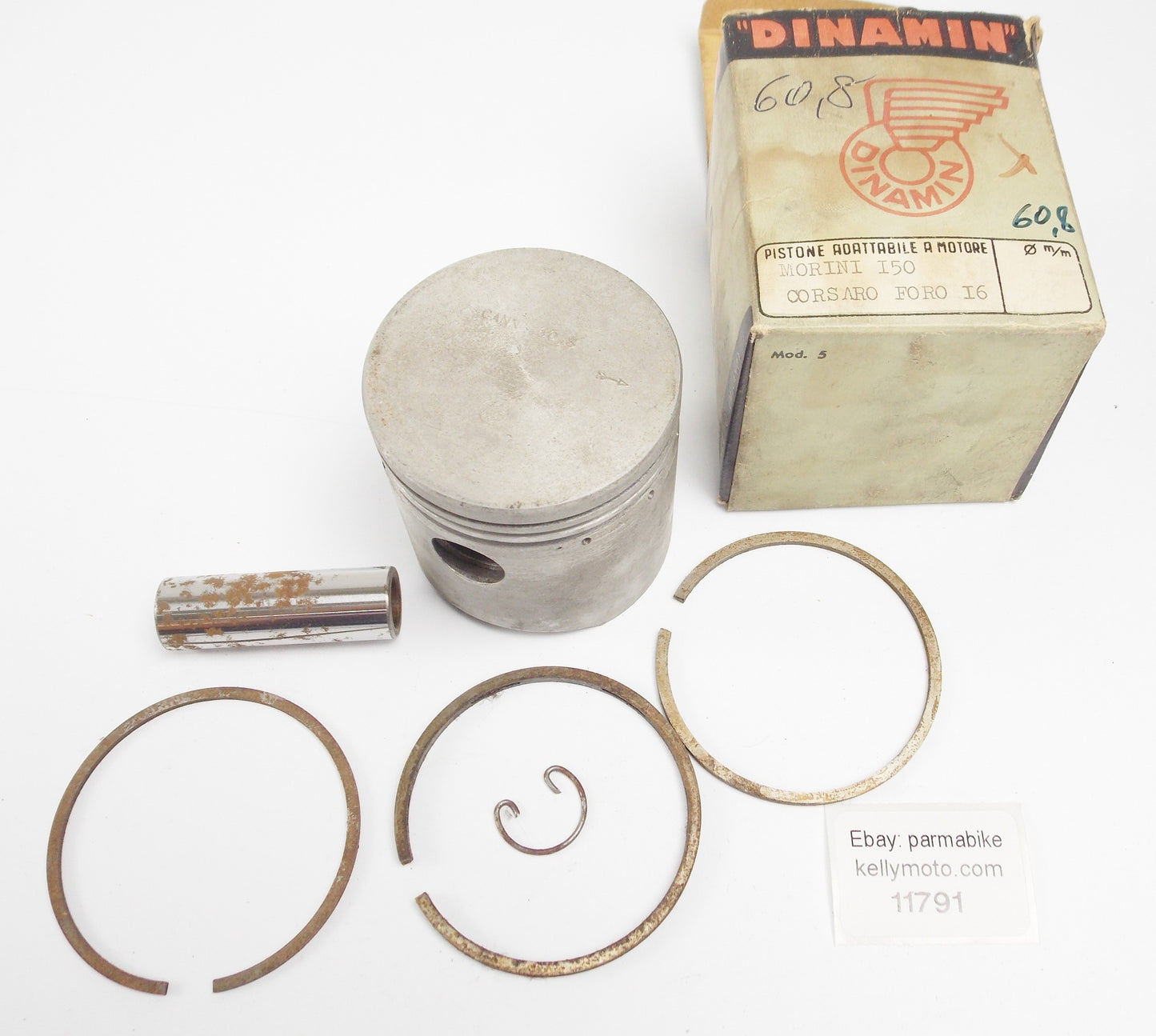 NOS DINAMIN PISTON + RINGS + PIN + CLIPS SET CPL. D. 60.8 mm MORINI CORSARO 150 - MotoRaider