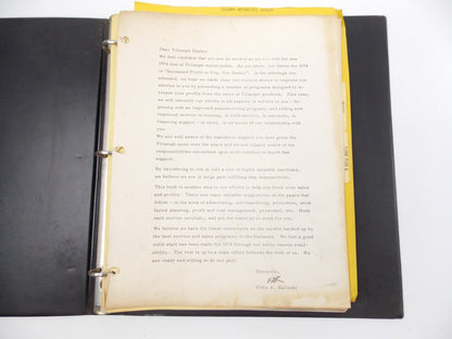 OEM TRIUMPH 1974 TRIDENT BONNEVILLE 750 TR5MX MODEL LINE DEALER MANUAL BINDER - MotoRaider